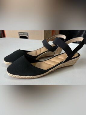 Black Espadrille Wedge Sandals - Women
